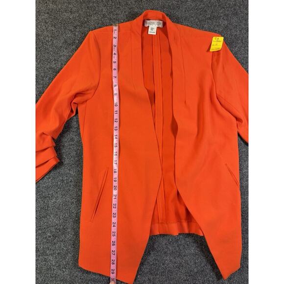 Rachel Zoe Size M Orange Stretch Open Front Blazer Jacket with Ruched Sleeves - Picture 6 of 12